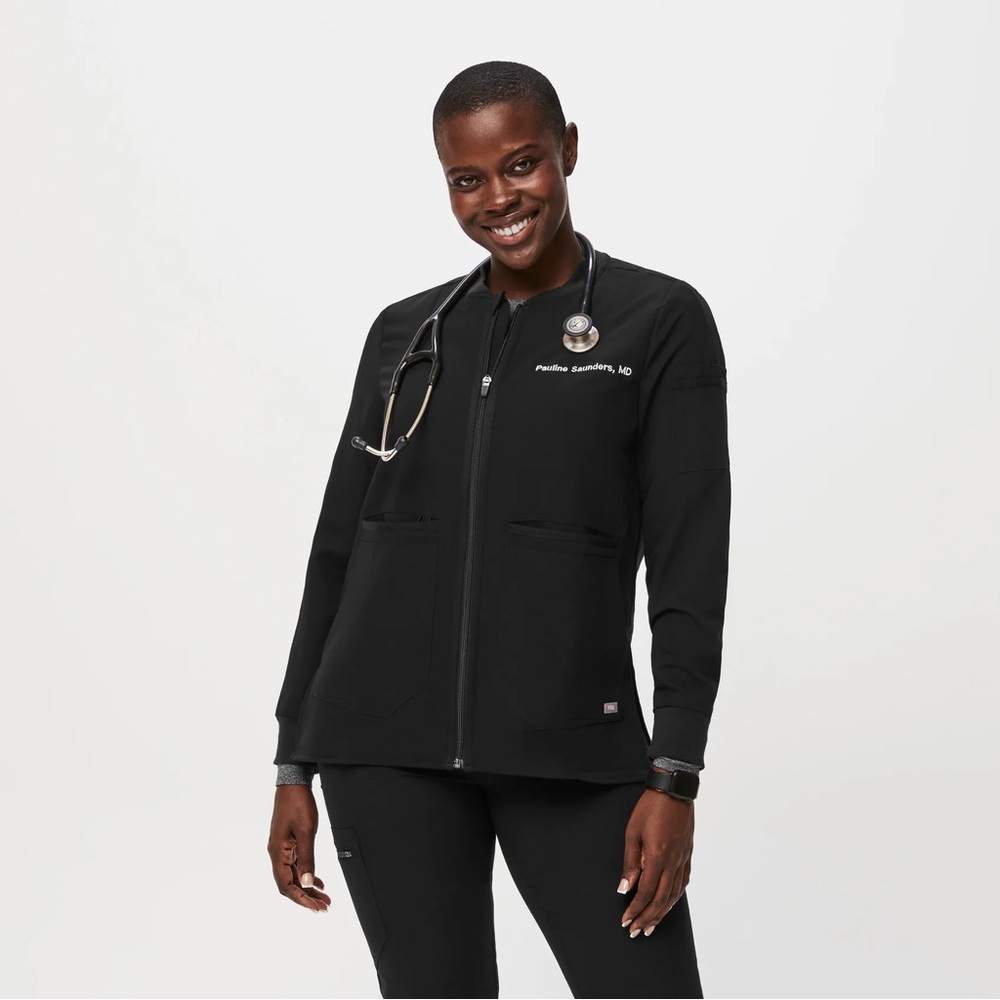Figs Bellery Scrub Jacket in Black